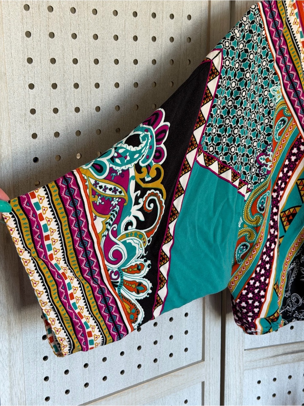 Flying Tomato Boho Tie-Front Blouse in Teal Multicolor Paisley - Picture 4 of 5